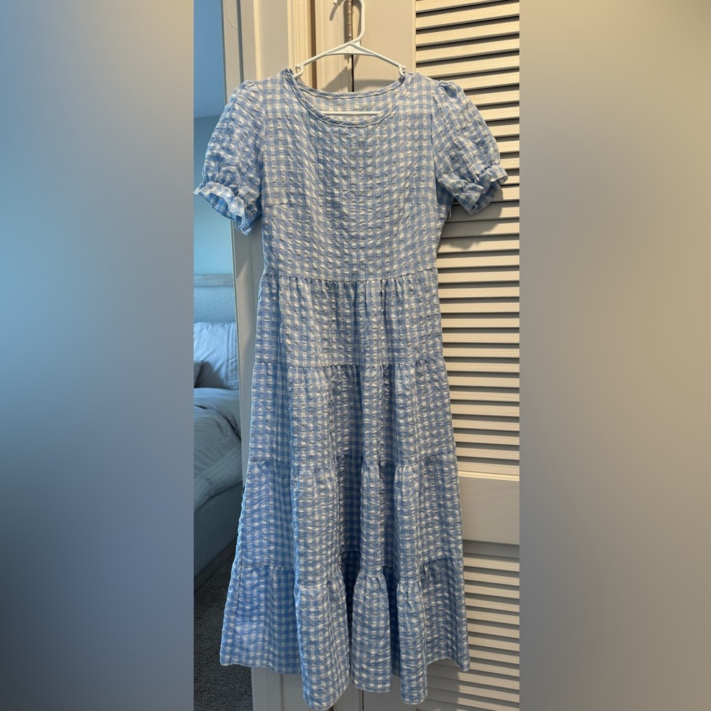 Blue Gingham Midi Dress